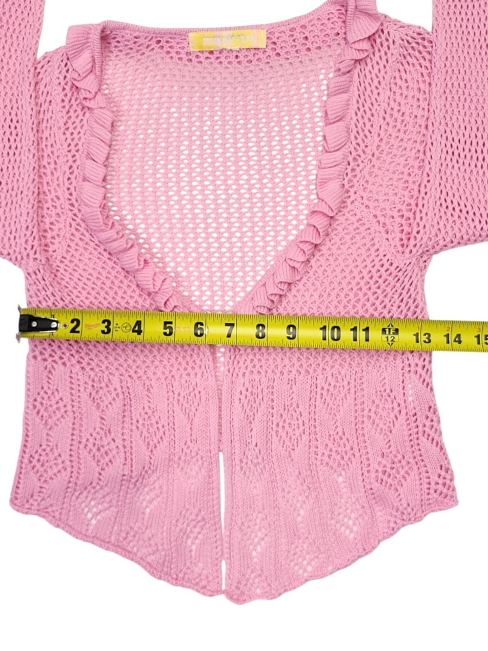 UO Women’s Pink Crochet Ruffle Coquette Cropped Bolero Cardigan Size:XS/S - Picture 4 of 8